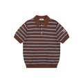 Moncler Stripe Jacquard M Badge Short Sleeve Polo — Brown Blue