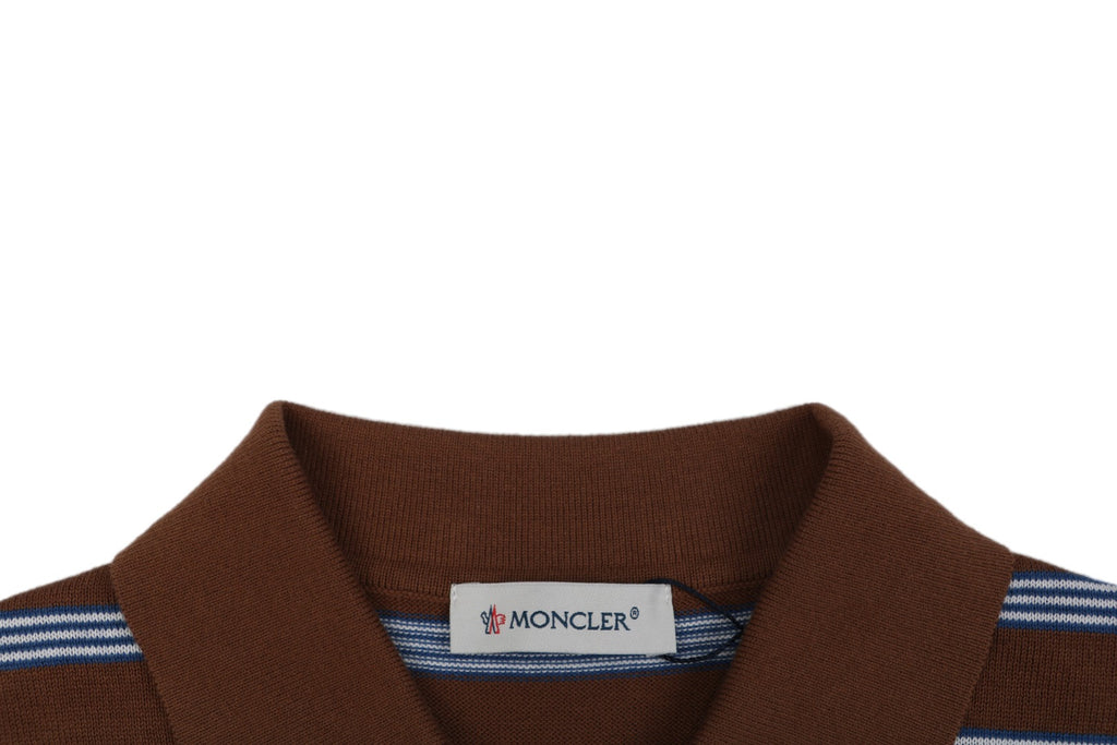 Moncler Stripe Jacquard M Badge Short Sleeve Polo — Brown Blue