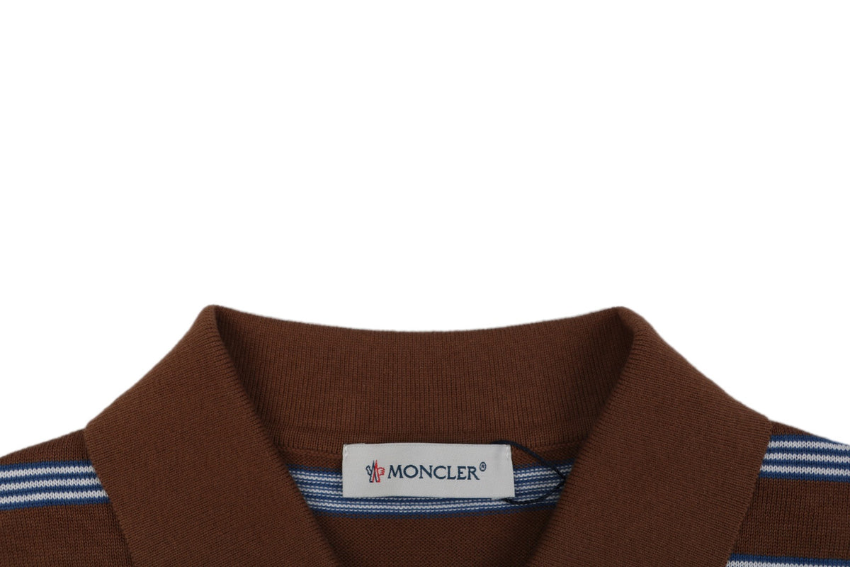 Moncler Stripe Jacquard M Badge Short Sleeve Polo — Brown Blue