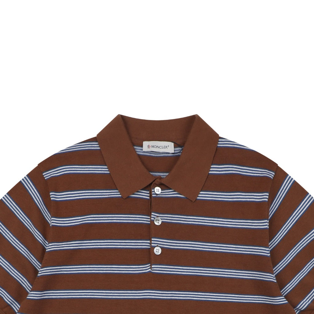 Moncler Stripe Jacquard M Badge Short Sleeve Polo — Brown Blue
