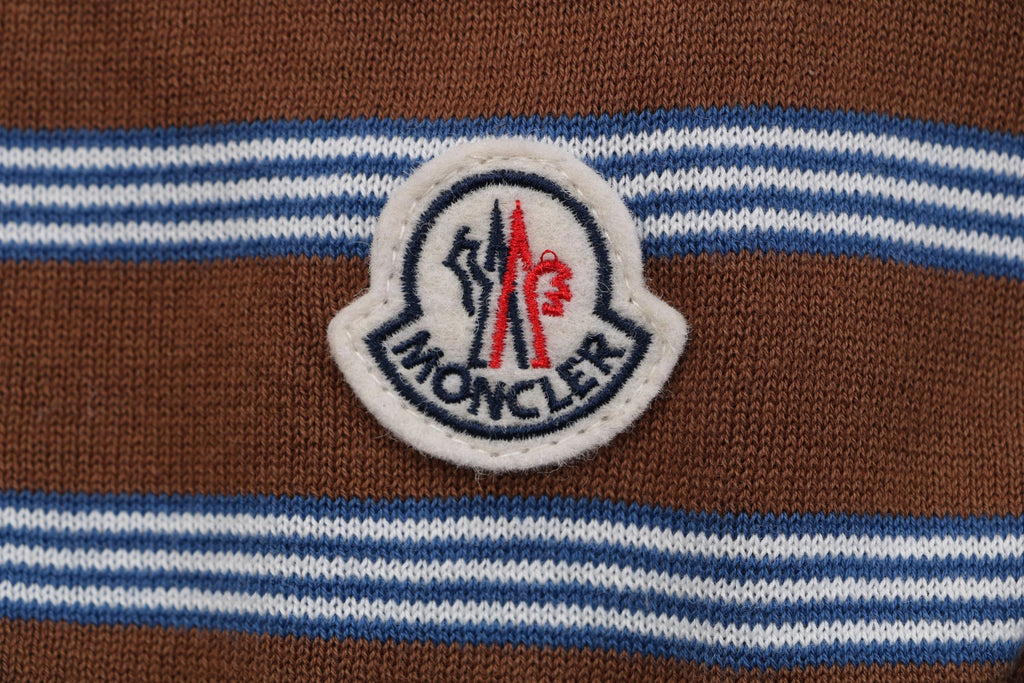 Moncler Stripe Jacquard M Badge Short Sleeve Polo — Brown Blue