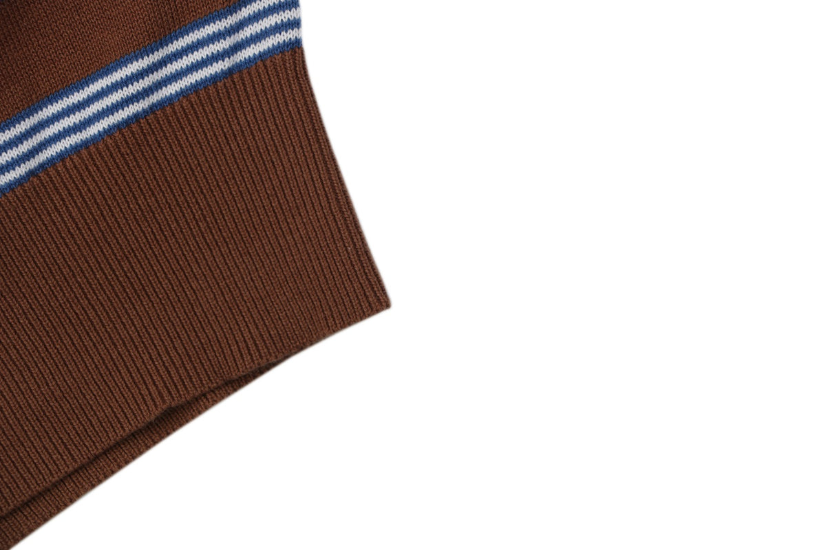 Moncler Stripe Jacquard M Badge Short Sleeve Polo — Brown Blue