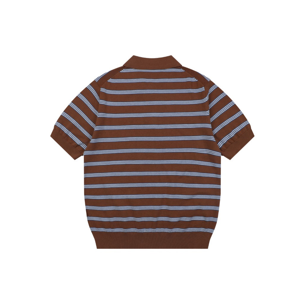 Moncler Stripe Jacquard M Badge Short Sleeve Polo — Brown Blue