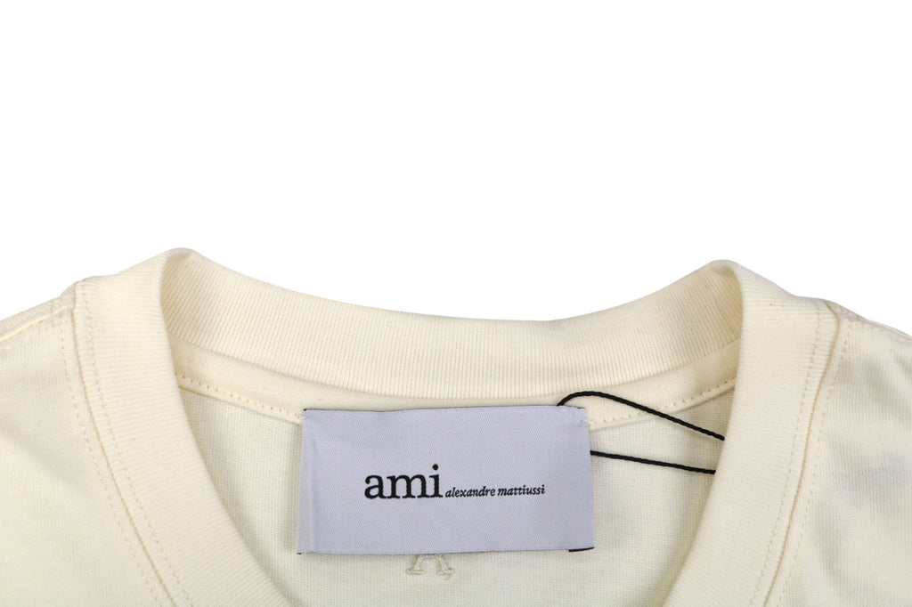 Ami Paris Stripe Box Signature Script Print Short Sleeve Tee — Off White
