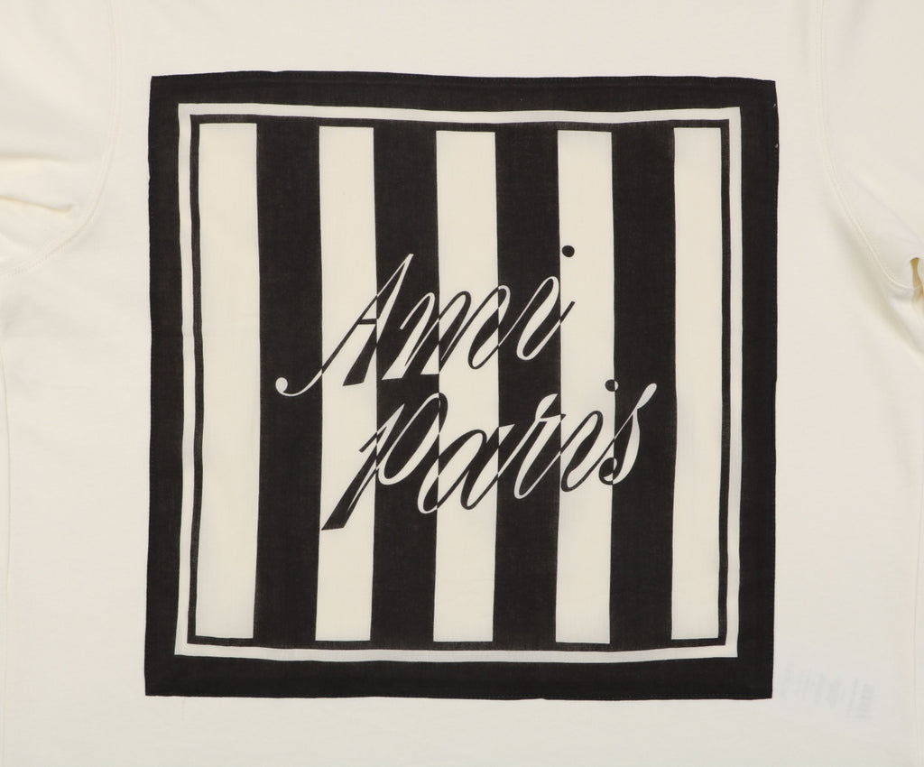 Ami Paris Stripe Box Signature Script Print Short Sleeve Tee — Off White
