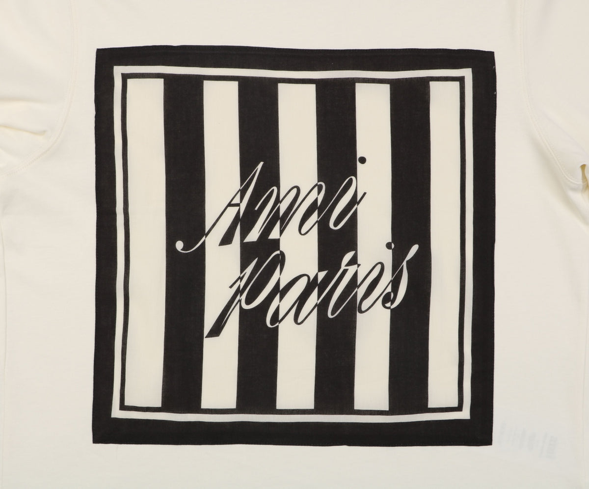 Ami Paris Stripe Box Signature Script Print Short Sleeve Tee — Off White