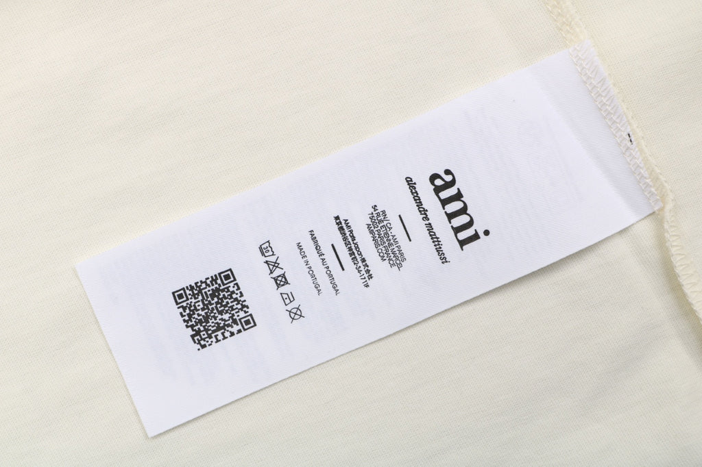 Ami Paris Stripe Box Signature Script Print Short Sleeve Tee — Off White