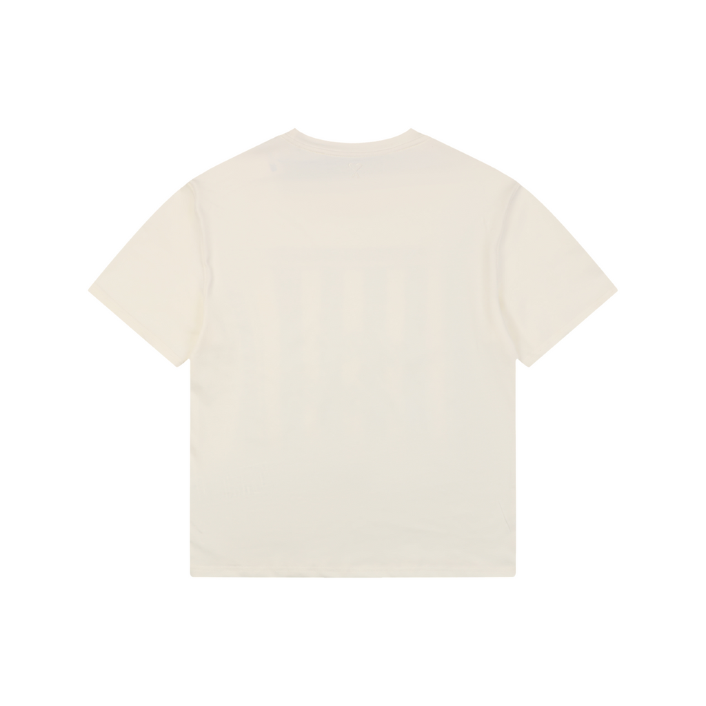 Ami Paris Stripe Box Signature Script Print Short Sleeve Tee — Off White