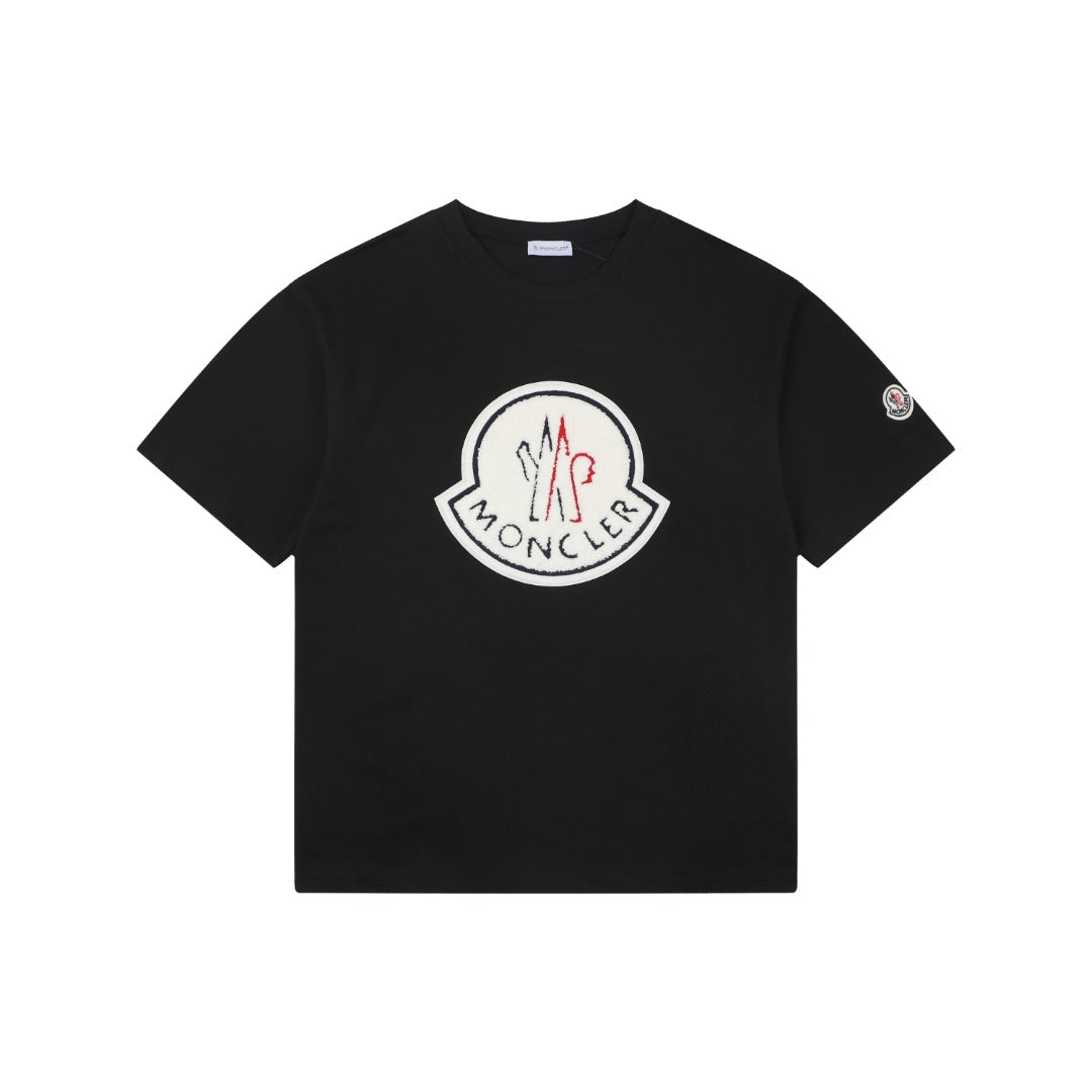 Moncler Oversized M Badge Towel Embroidery Short Sleeve Tee — Black