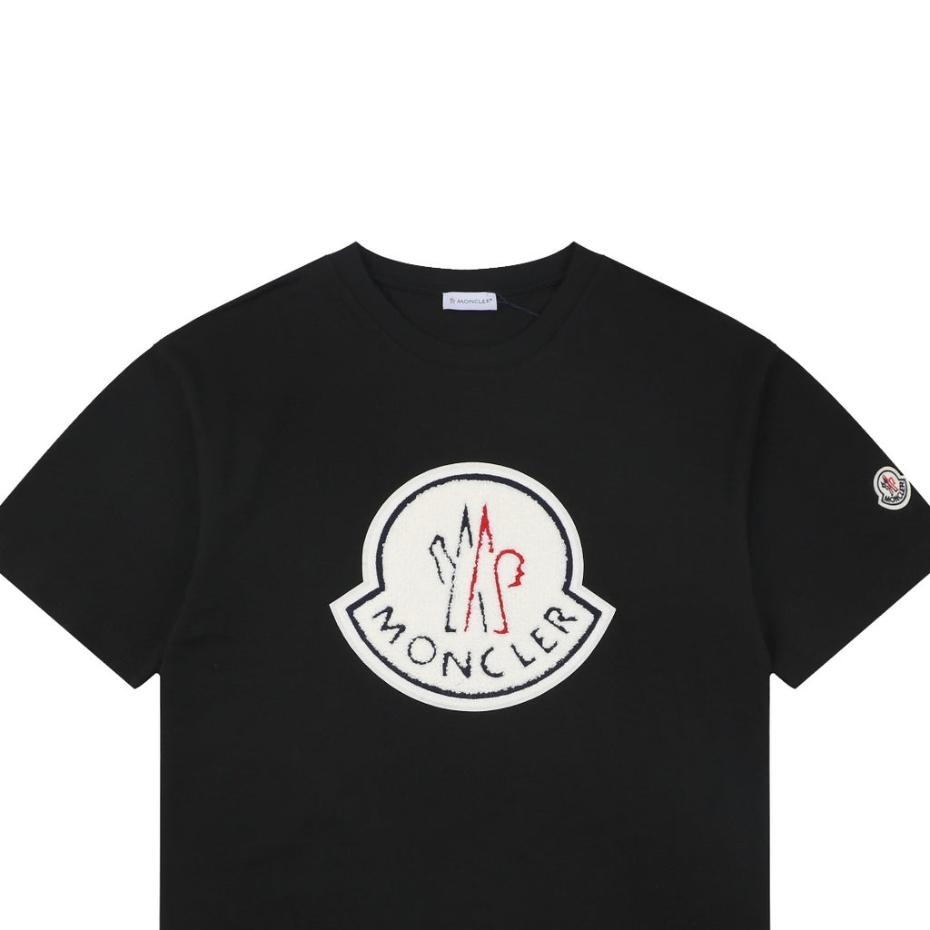Moncler Oversized M Badge Towel Embroidery Short Sleeve Tee — Black