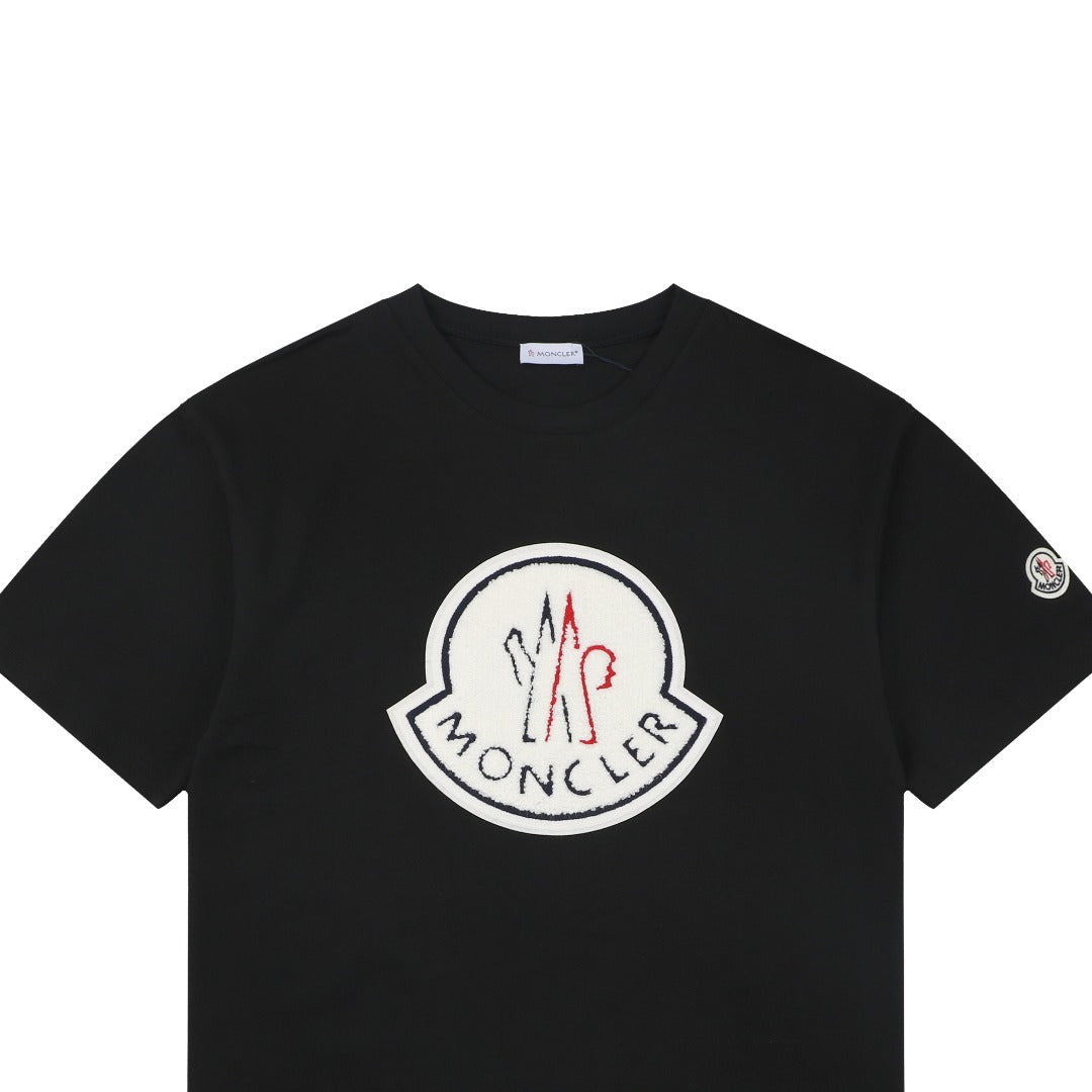 Moncler Oversized M Badge Towel Embroidery Short Sleeve Tee — Black