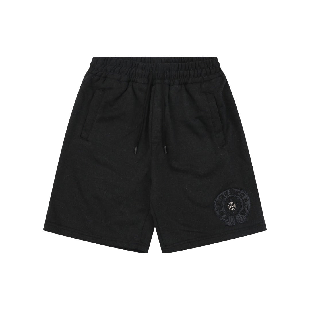 Chrome Hearts Sanskrit Iron Cross Floral Appliqé Shorts — Black