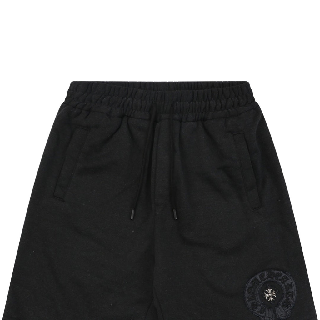 Chrome Hearts Sanskrit Iron Cross Floral Appliqé Shorts — Black
