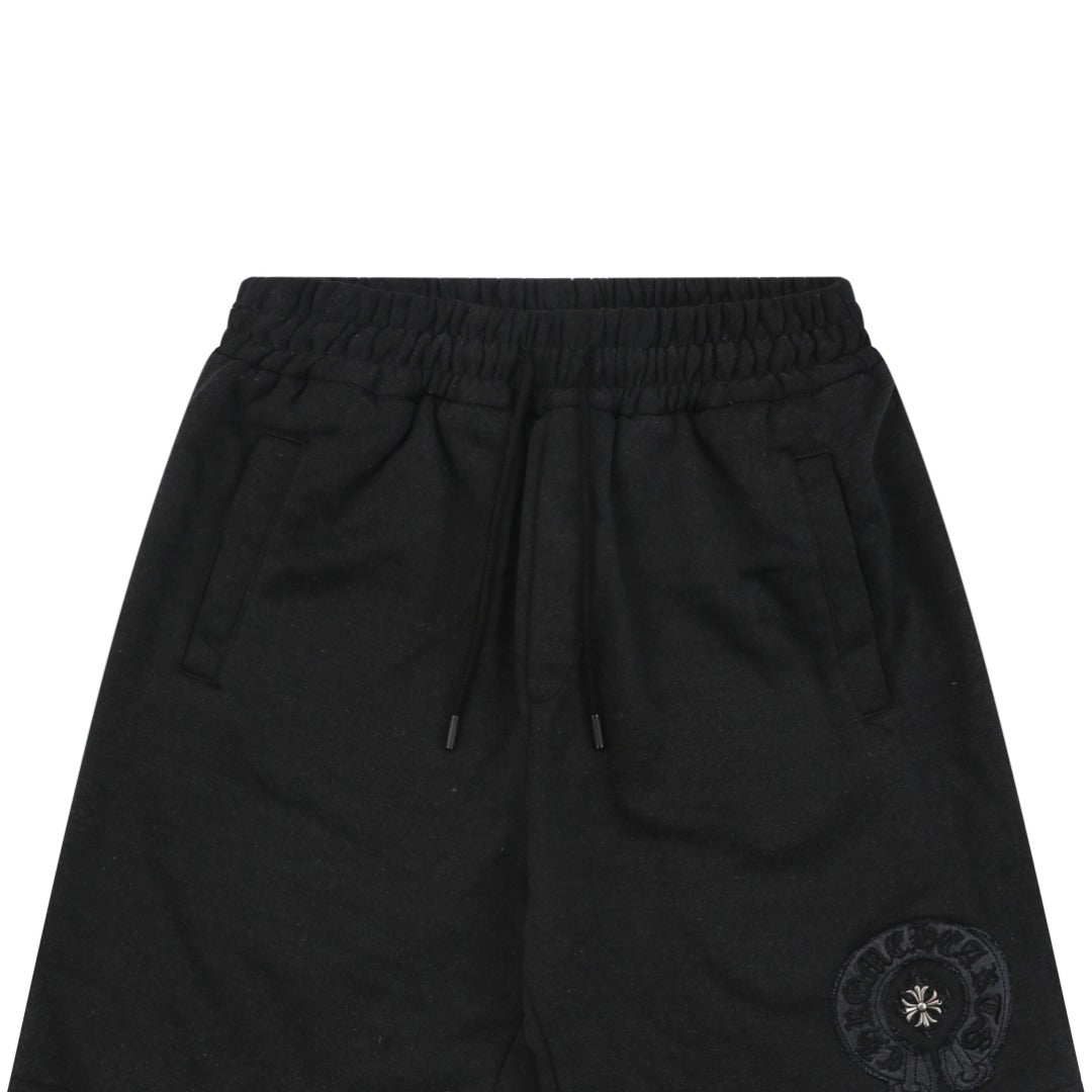 Chrome Hearts Sanskrit Iron Cross Floral Appliqé Shorts — Black