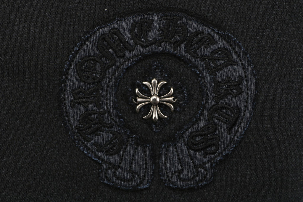 Chrome Hearts Sanskrit Iron Cross Floral Appliqé Shorts — Black