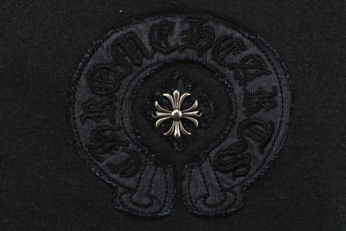 Chrome Hearts Sanskrit Iron Cross Floral Appliqé Shorts — Black