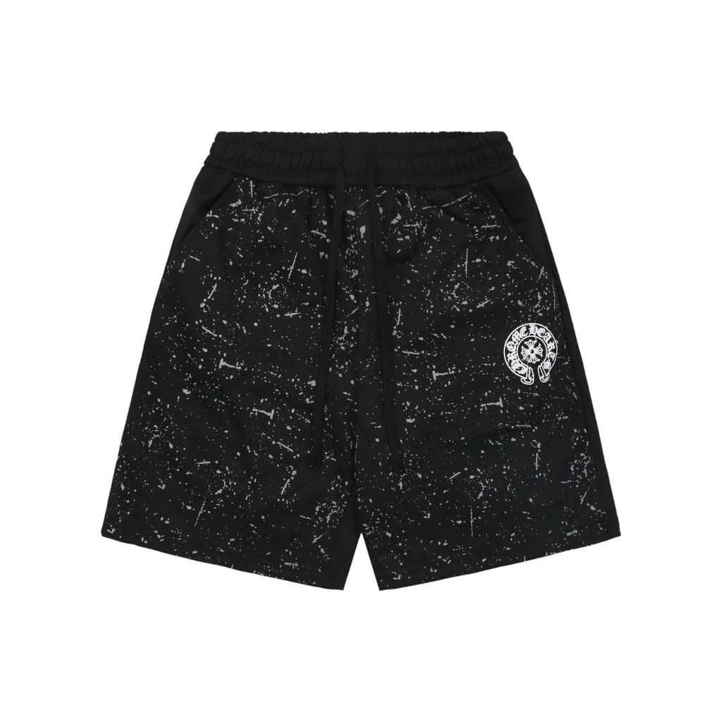 Chrome Hearts Ink Splash Sanskrit Cross Floral Shorts — Black