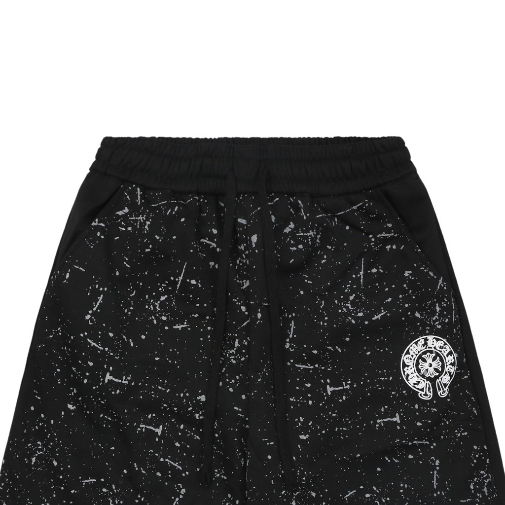Chrome Hearts Ink Splash Sanskrit Cross Floral Shorts — Black