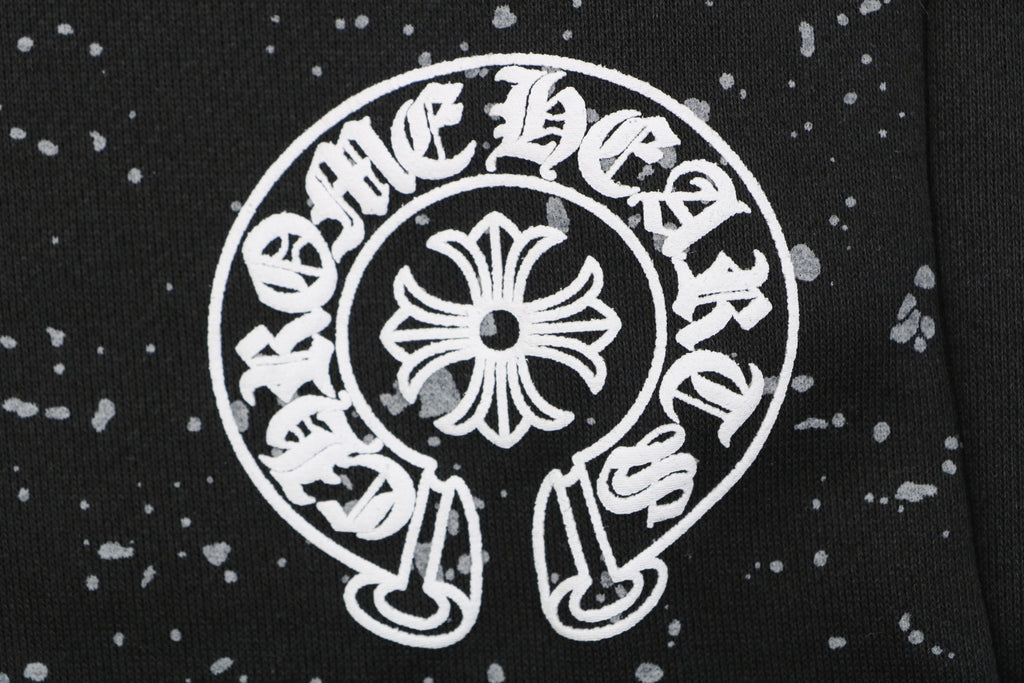Chrome Hearts Ink Splash Sanskrit Cross Floral Shorts — Black