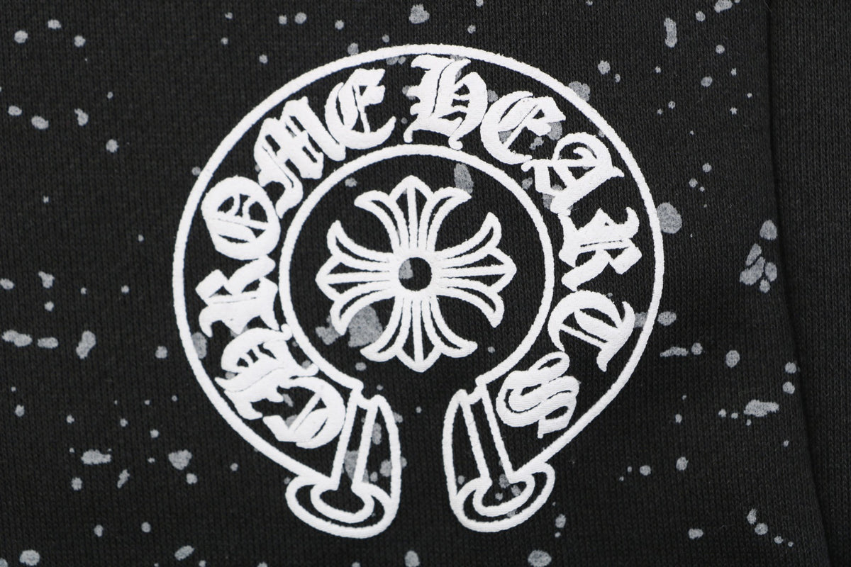 Chrome Hearts Ink Splash Sanskrit Cross Floral Shorts — Black