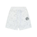 Chrome Hearts Ink Splash Sanskrit Cross Floral Shorts — White