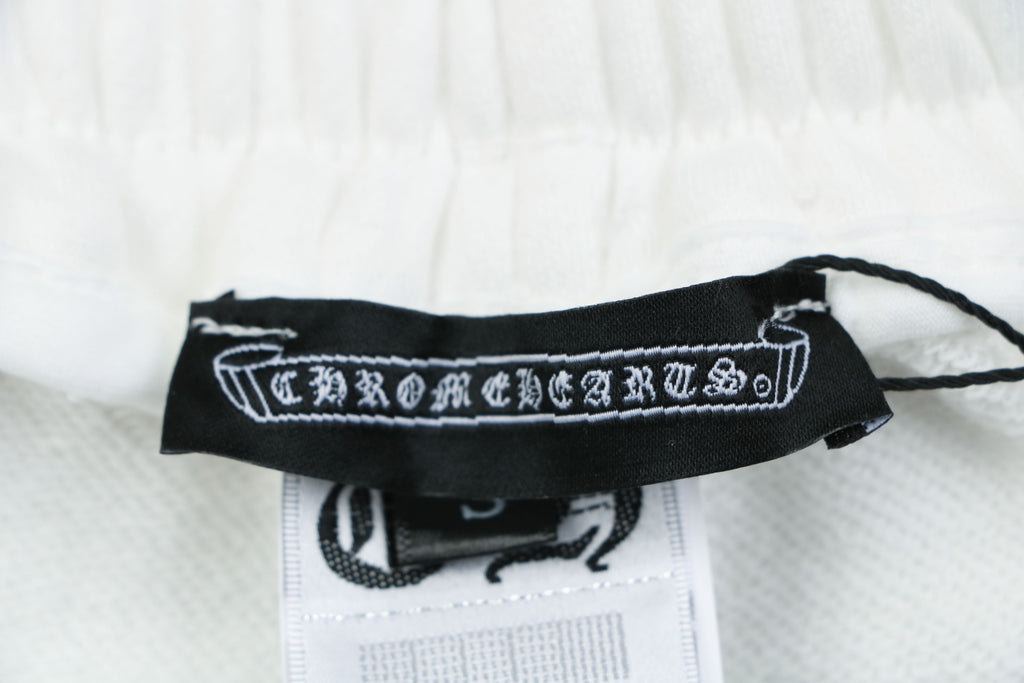 Chrome Hearts Ink Splash Sanskrit Cross Floral Shorts — White