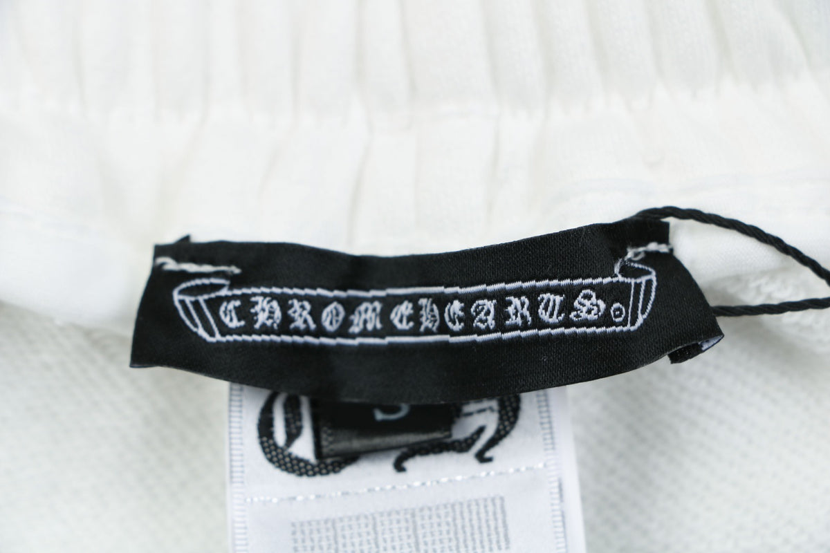 Chrome Hearts Ink Splash Sanskrit Cross Floral Shorts — White