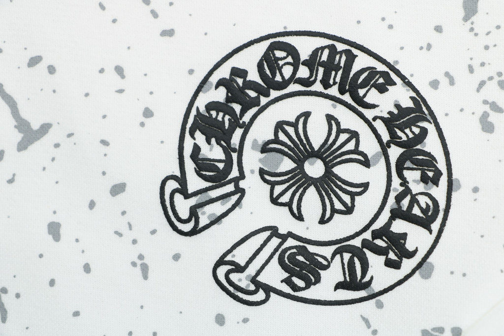 Chrome Hearts Ink Splash Sanskrit Cross Floral Shorts — White