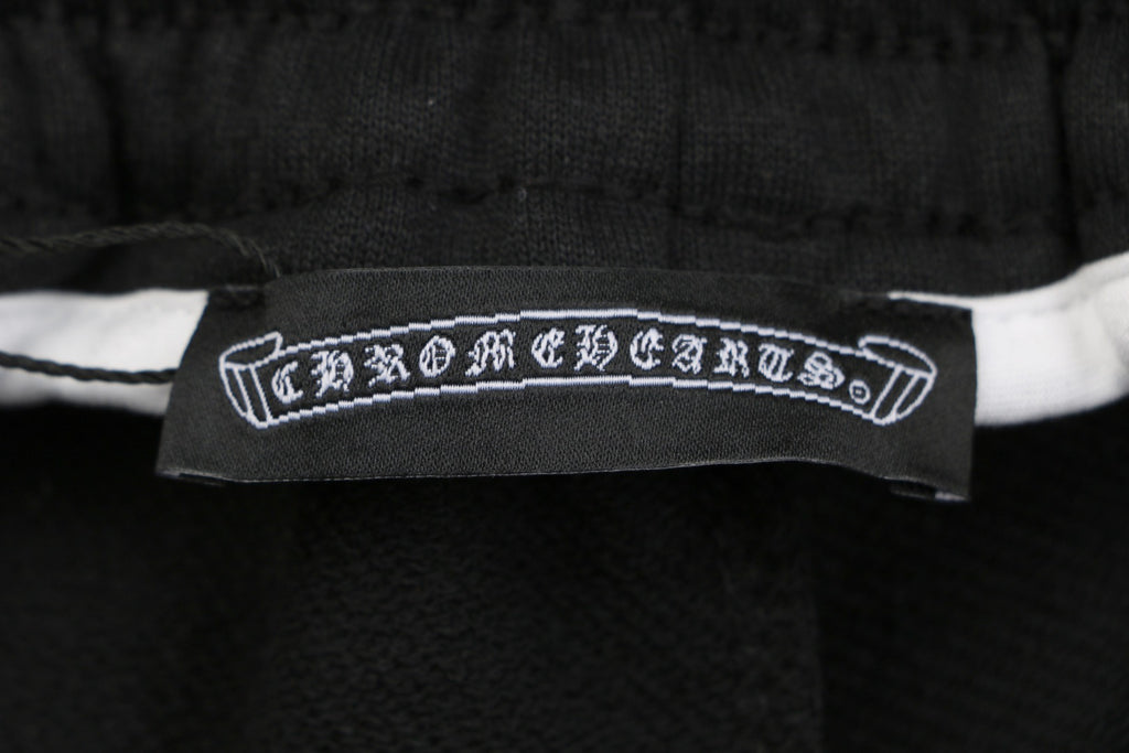 Chrome Hearts Pink Sanskrit Triple Cross Floral Embroidery Shorts — Black