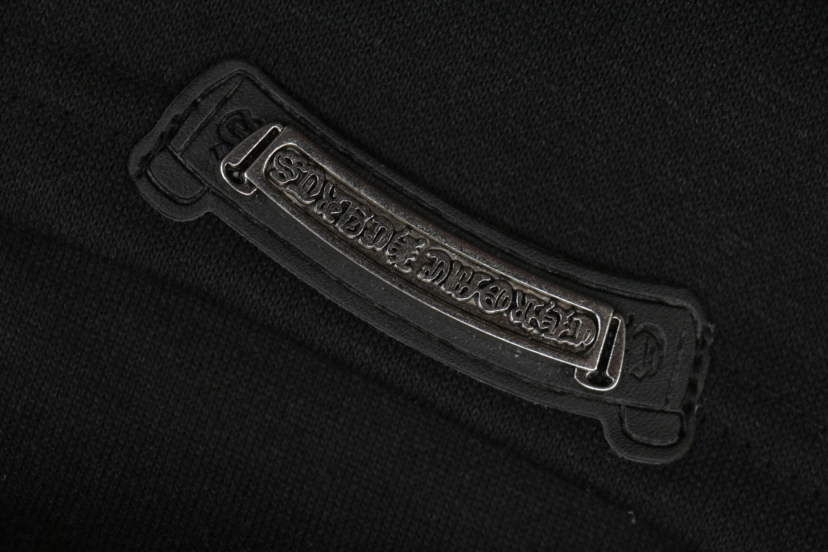 Chrome Hearts Pink Sanskrit Triple Cross Floral Embroidery Shorts — Black