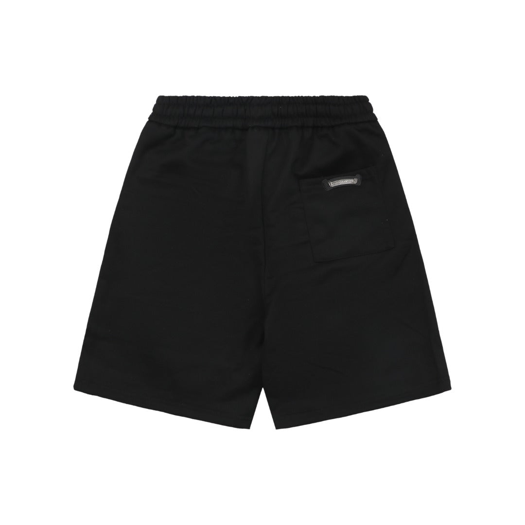 Chrome Hearts Pink Sanskrit Triple Cross Floral Embroidery Shorts — Black