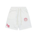 Chrome Hearts Pink Sanskrit Triple Cross Floral Embroidery Shorts — White