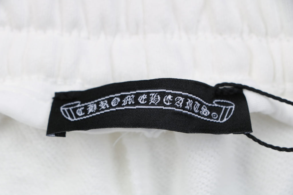 Chrome Hearts Pink Sanskrit Triple Cross Floral Embroidery Shorts — White