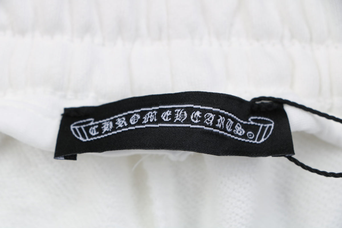 Chrome Hearts Pink Sanskrit Triple Cross Floral Embroidery Shorts — White