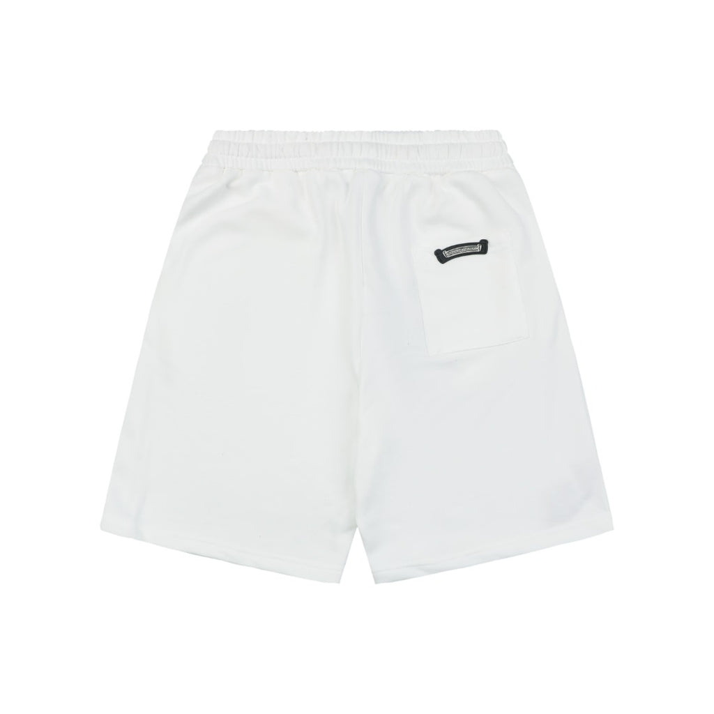 Chrome Hearts Pink Sanskrit Triple Cross Floral Embroidery Shorts — White
