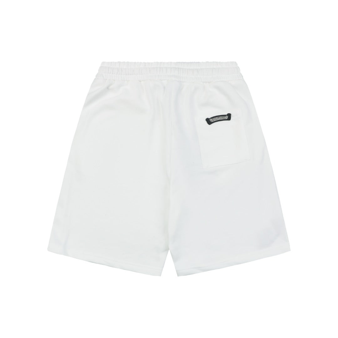Chrome Hearts Pink Sanskrit Triple Cross Floral Embroidery Shorts — White