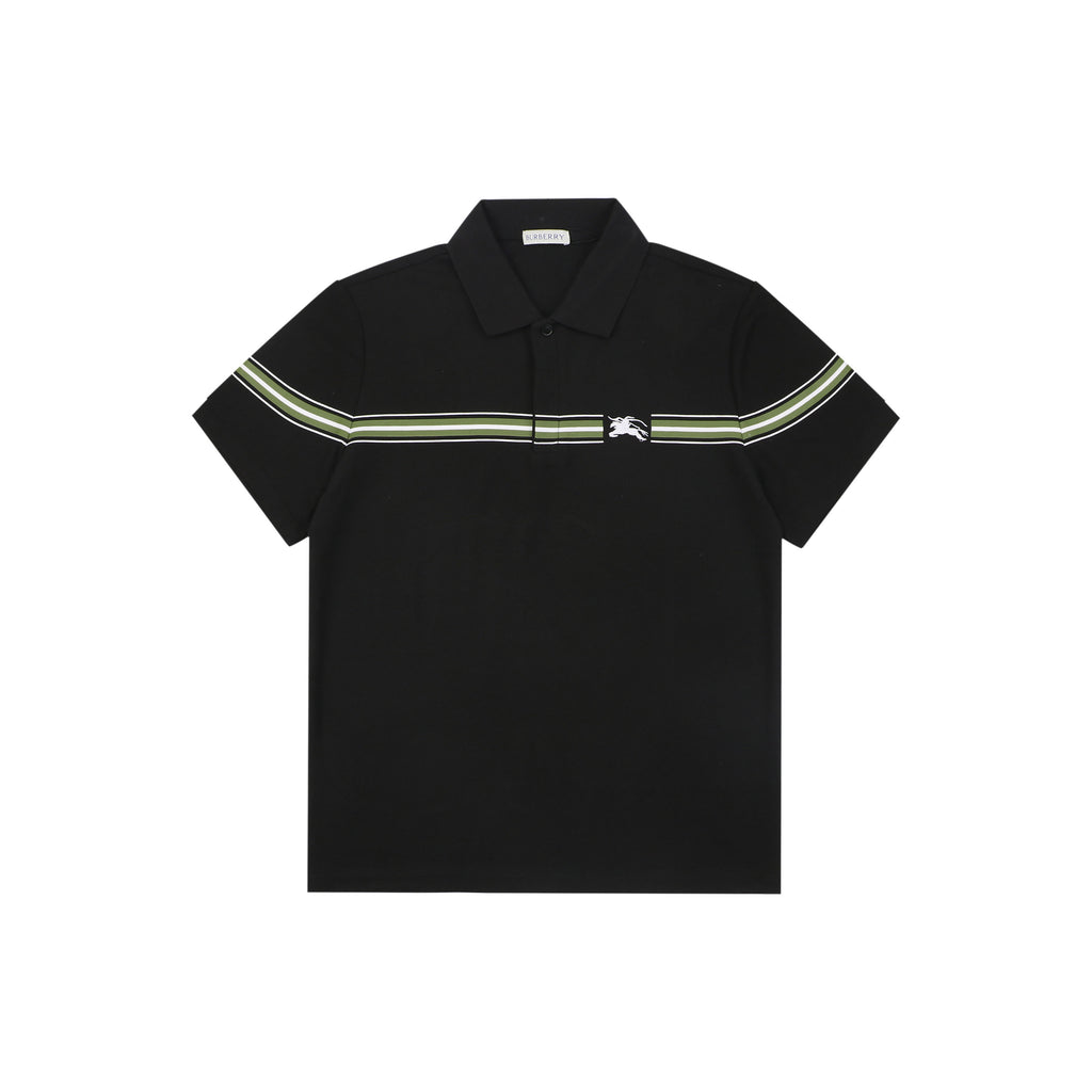 Burberry Striped Equestrian Knight Embroidered Polo Shirt – Black