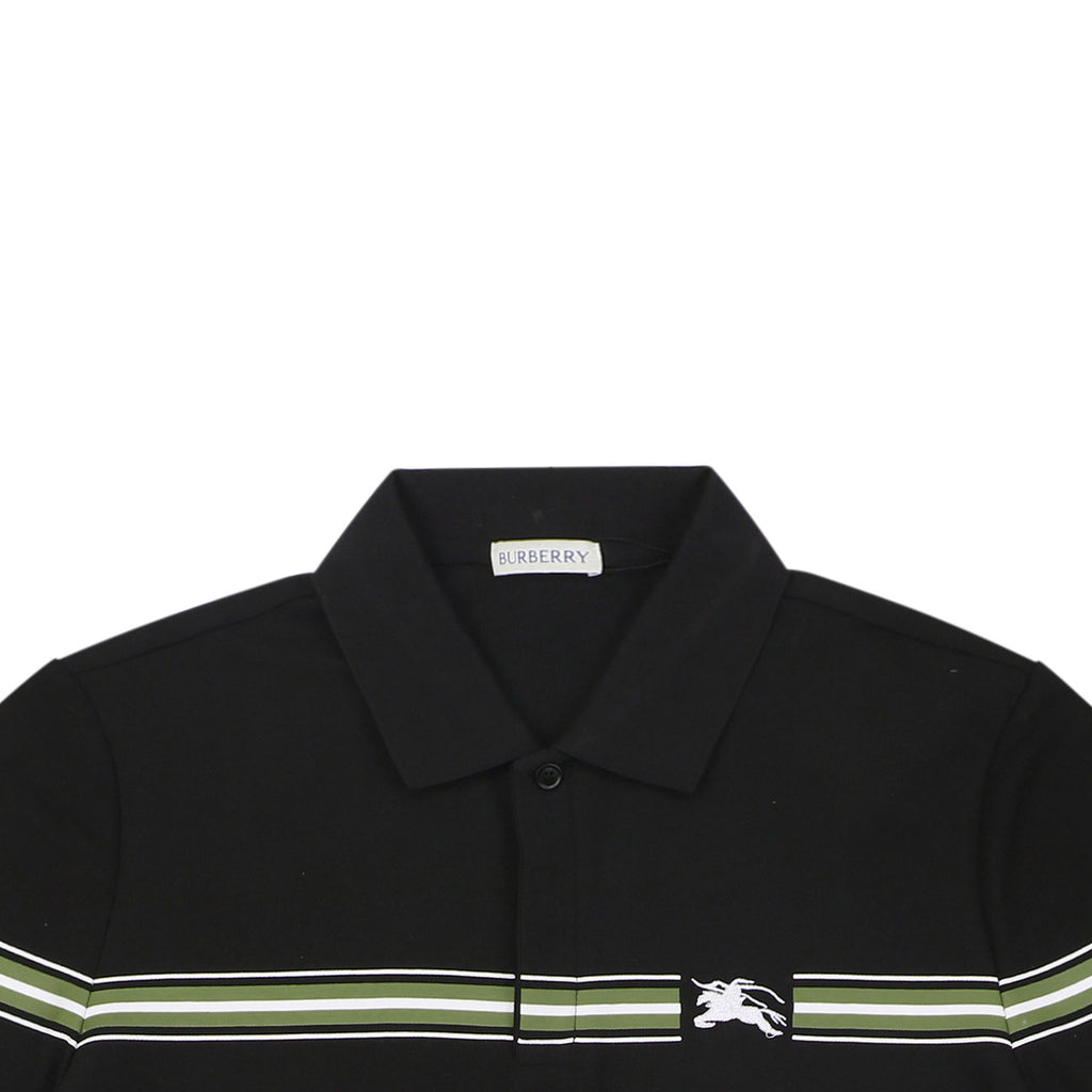 Burberry Striped Equestrian Knight Embroidered Polo Shirt – Black