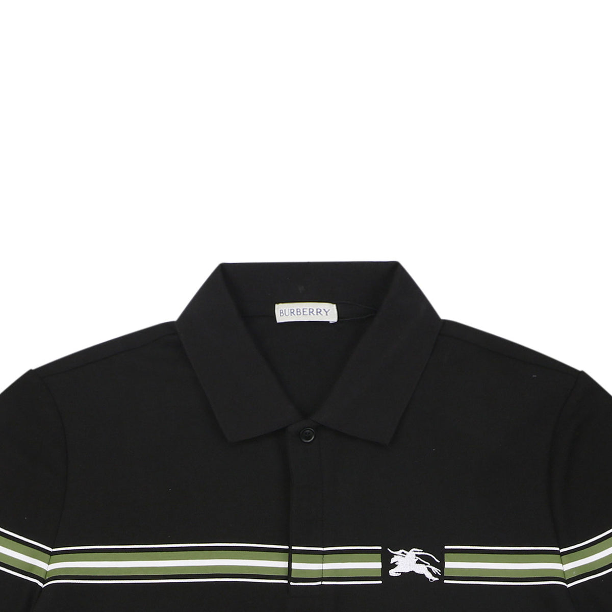 Burberry Striped Equestrian Knight Embroidered Polo Shirt – Black