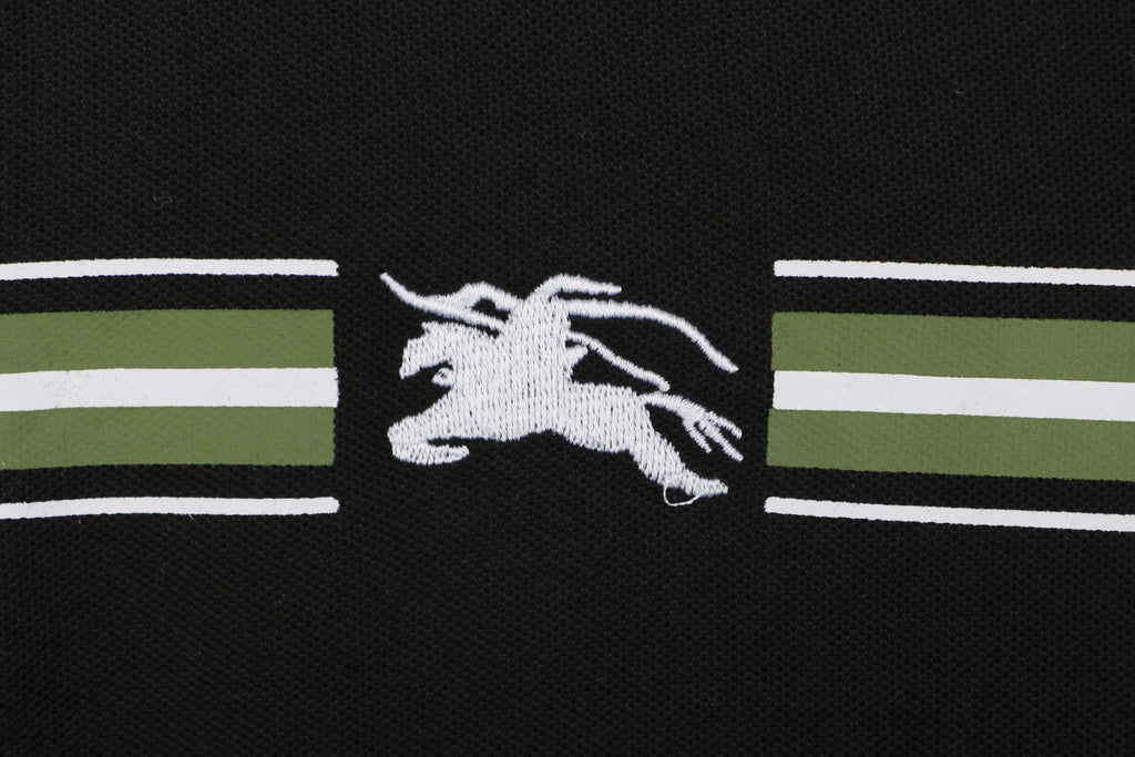 Burberry Striped Equestrian Knight Embroidered Polo Shirt – Black