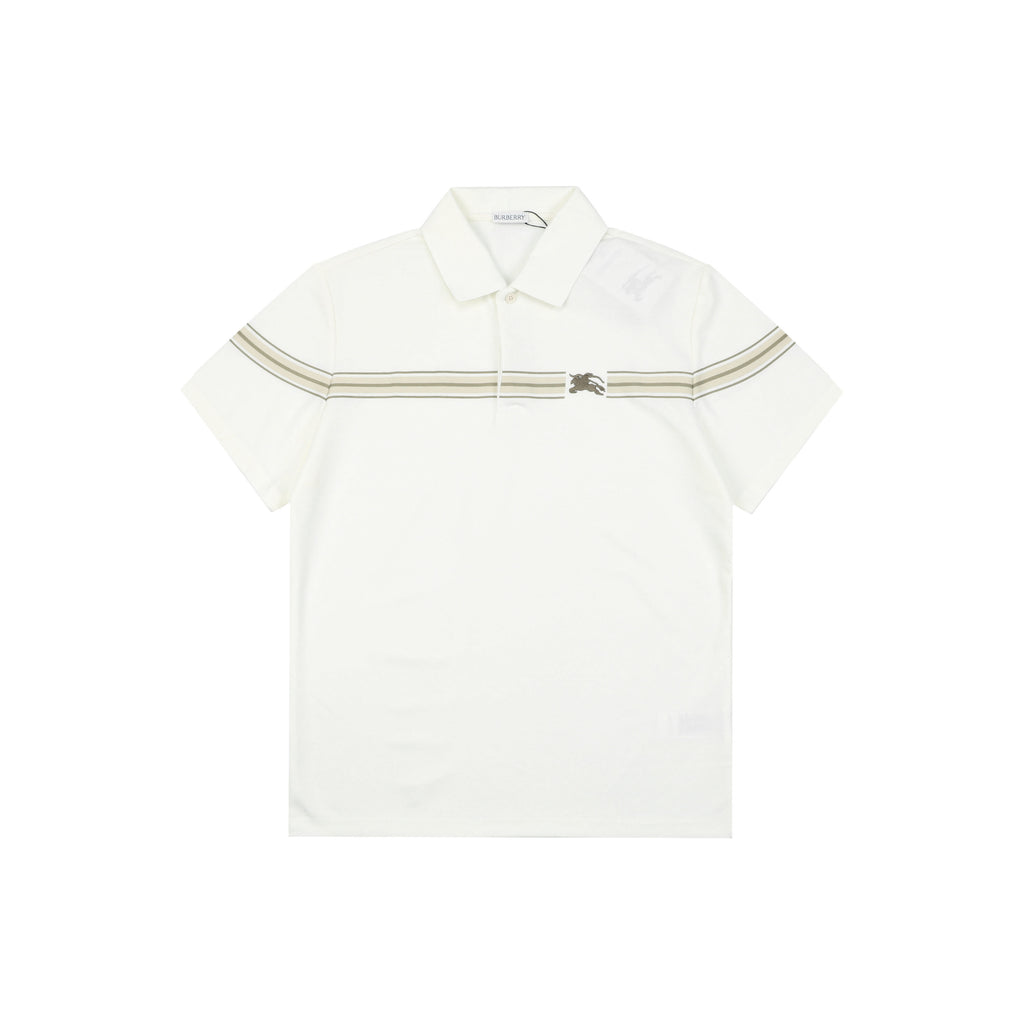 Burberry Stripe Equestrian Knight Embroidered Polo Short-Sleeve Shirt