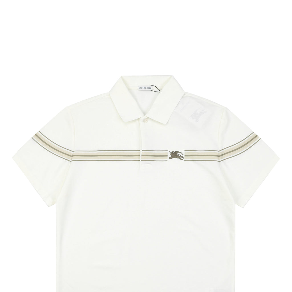 Burberry Stripe Equestrian Knight Embroidered Polo Short-Sleeve Shirt