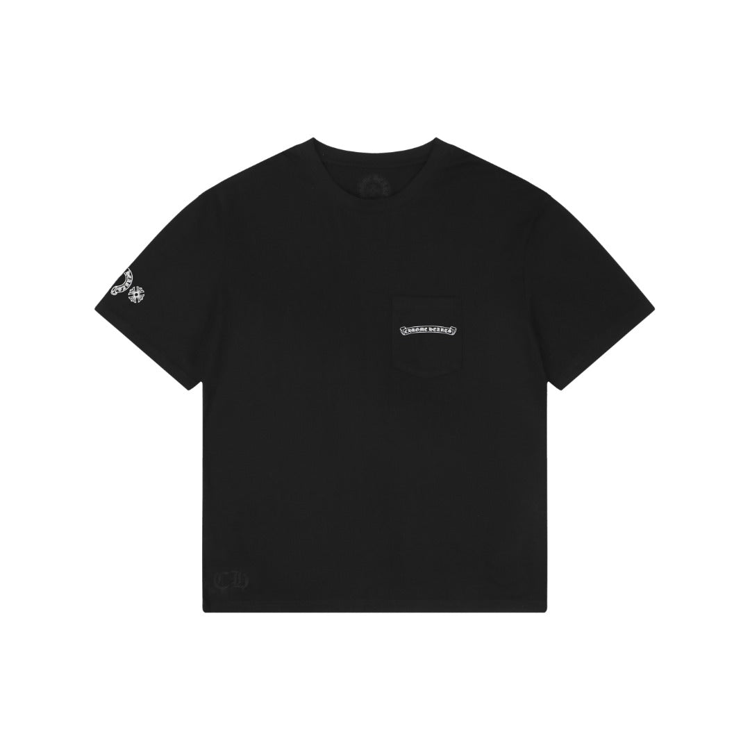 Chrome Hearts Pink Dagger Gothic Text Print Short Sleeve Tee – Black