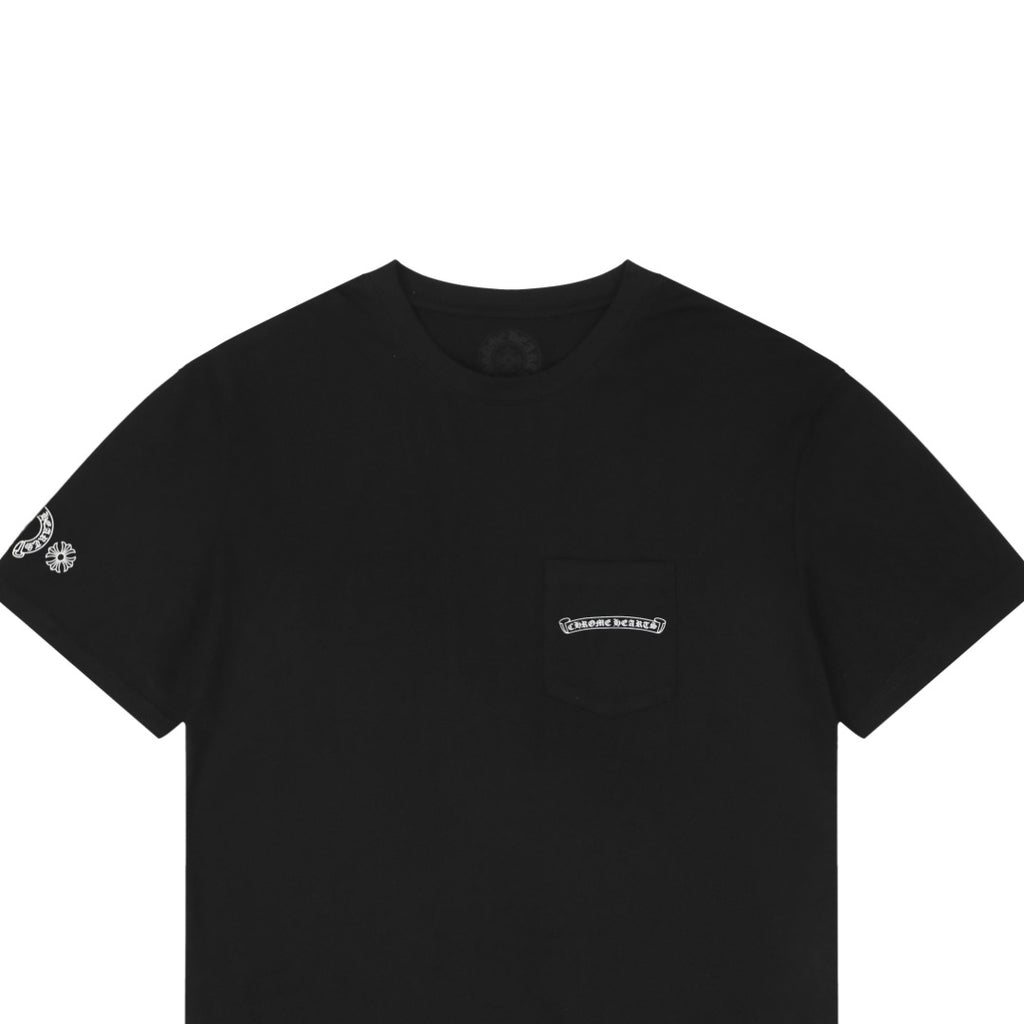 Chrome Hearts Pink Dagger Gothic Text Print Short Sleeve Tee – Black