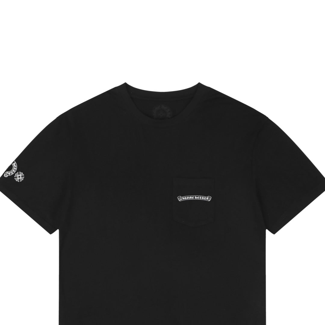 Chrome Hearts Pink Dagger Gothic Text Print Short Sleeve Tee – Black