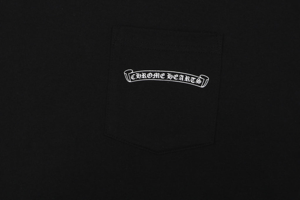 Chrome Hearts Pink Dagger Gothic Text Print Short Sleeve Tee – Black