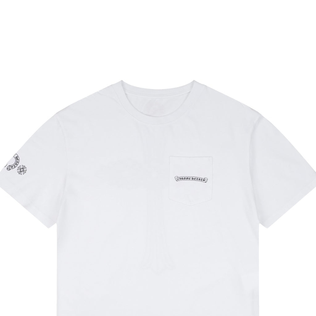 Chrome Hearts Pink Sword Gothic Text Print Short Sleeve Tee – Black