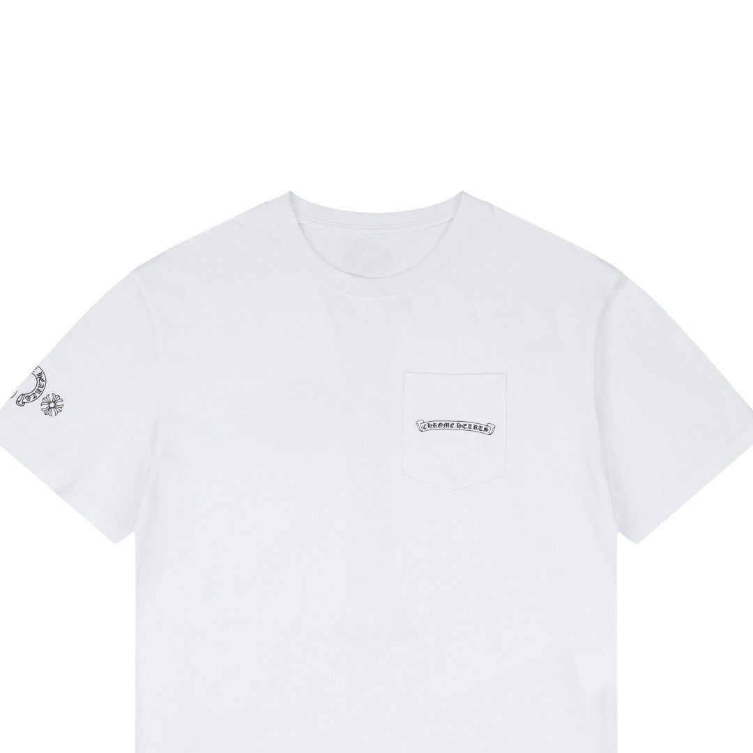 Chrome Hearts Pink Sword Gothic Text Print Short Sleeve Tee – Black