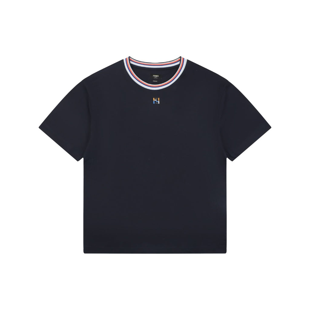 Fendi Colorblock Collar FF Embroidered Short Sleeve Tee – Navy