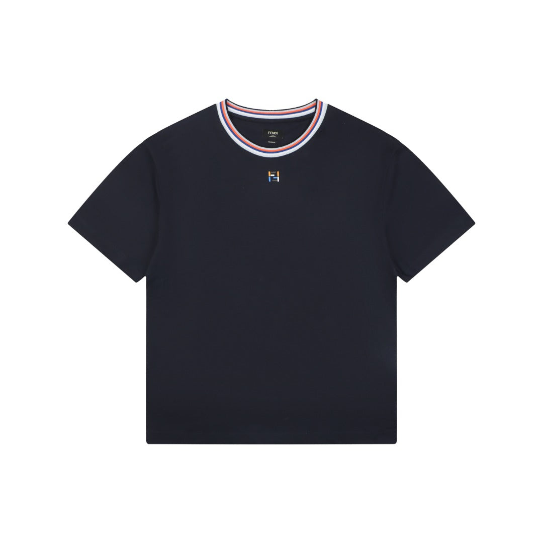 Fendi Colorblock Collar FF Embroidered Short Sleeve Tee – Navy